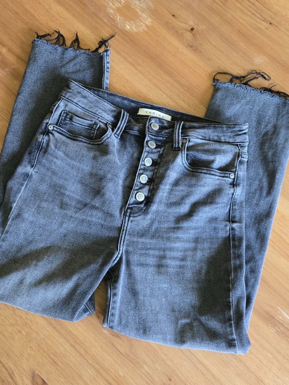 eunina black wash high rise button fly jeans | size 7/28